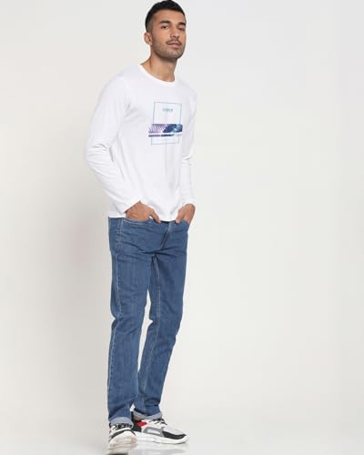 Bewakoof MenS Printed Regular Fit Full Sleeve Round Neck Cotton T-Shirt_468881_White_L
