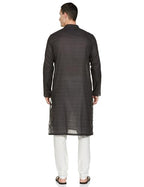 Manyavar Grey Cotton Solid Casual Kurta Set For Men