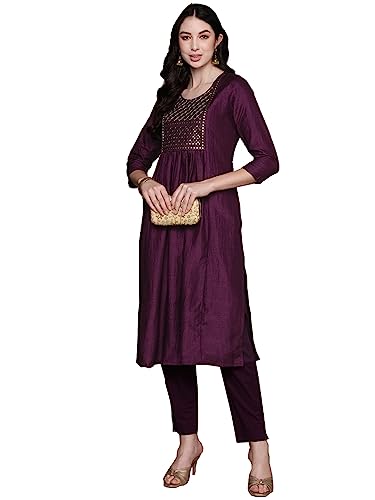 Anubhutee Women'S Silk Embellished Magenta A-Line Kurta