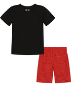 Under Armour Boys Sleeve Tee Set, Lightweight Breathable T-Shirt And Short Set, Black Pop Out Logo, 2T US