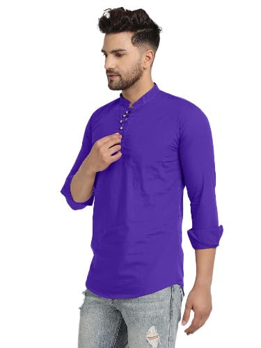 Lookmark MenS Pure Cotton Solid Color Short Kurta Suitable For All Indian Wedding, Occasions, And Festivals (Az-Lm-Og-Kurta 08