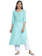 Libas WomenS Cotton Yoke Design Straight Kurta (26815_Blue