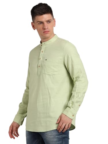 Turtle Men 100% Cotton Solid Pista Green Casual Kurta Shirt