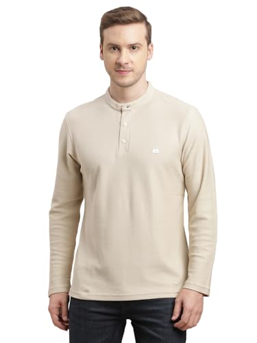 Turtle Men Grey Self Design Slim Fit Pure Cotton Henley Neck T-Shirt