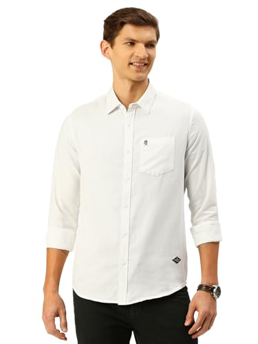 Thomas Scott Cotton MenS Solid Slim Fit Shirt (Ts1101_White Large)