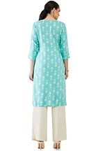 Soch Women Turquoise Blue Rayon Printed Kurta