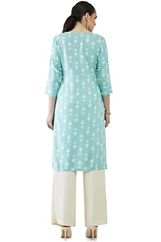 Soch Women Turquoise Blue Rayon Printed Kurta
