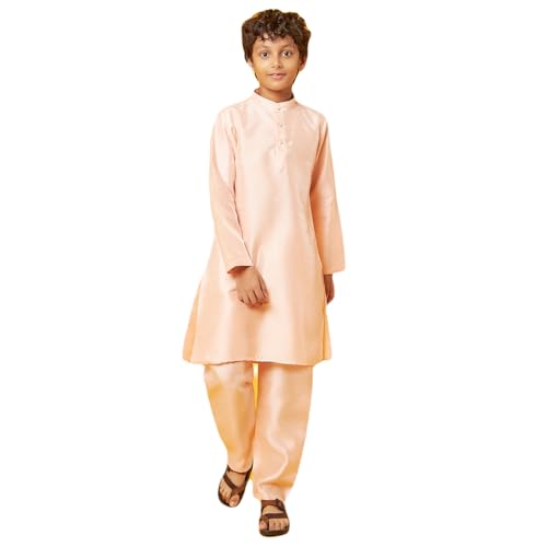 Bon Organik Peach Silk Kurta With Pajama Set For Boy