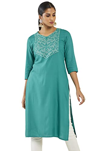 Soch Women Green Rayon Solid Kurta (8907715916690_Green_L)
