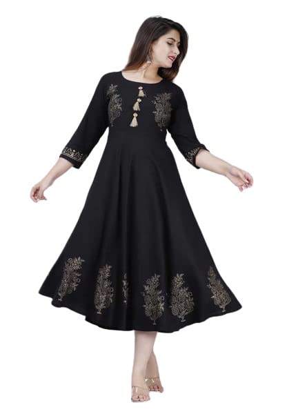 Digital Shopee Women'S Rayon Printed Regular Dress Shirt (Ds-104-Black-Small_Black