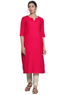Libas WomenS Silk Woven Design Straight Kurta (26882_Red