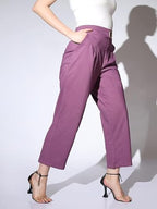 Leriya Fashion Trousers For Women || Solid Bi-Stretch Straight Trousers With 2 Front Pockets & Decorative Buckle || For Office |