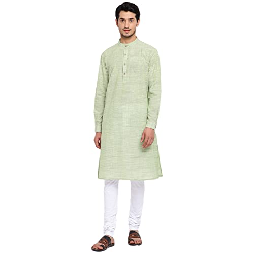 Fabindia MenS Cotton Abstract Relaxed Kurta (100583602_Green
