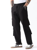 Hubberholme Men Solid Relaxed Fit Mid-Rise Korean Trousers 19 Black