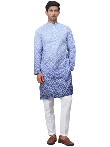 Jompers Blue MenS Ombre Printed Kurta Pyjama Set (Blue, Xl)