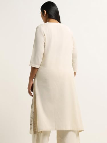 ANNI DESIGNER Womens Cotton Blend Straight Printed Kurta with Pant (Nenisha Cream_M_Cream_Medium)