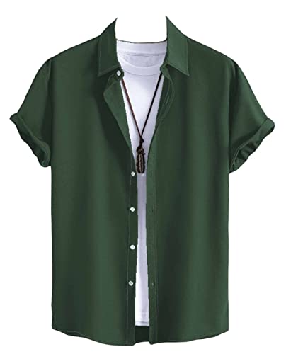 DHRUVI TRENDZ Mens Regular Fit Shirt (DT-MS-6055_DarkGreen L)