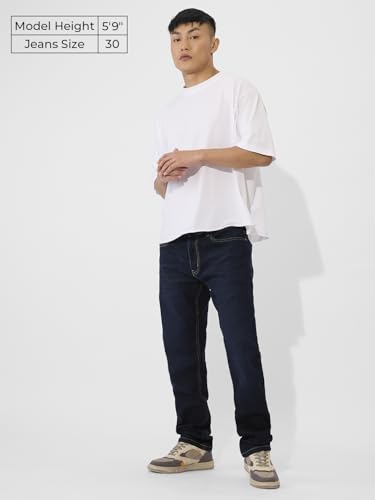 The Souled Store Denim Dark Blue Men and Boys Classic Fit Cotton Blend Jeans