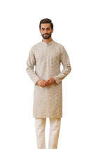 Jompers MenS Grey Chikankari Embroidered Kurta Pyjama Set. (Grey, L)