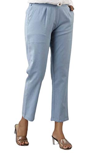 Digital Shopee Regular Fit Women S Pure Cotton Trousers Pants For Everyday Use, College Wear, Office, Casual Wear, Light Blue,