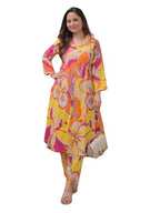 Leriya Fashion WOMEN PRINTED PARTY WEAR A-LINE CO-ORD KURTA SET FOR WOMEN (LF-W2093&TR1053-M-MULTICOLOR)