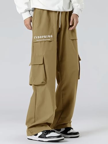 Indoprimo MenS Cotton Blend Trousers Cargo Style With Drawstring Both Side Pockets Solid Pattern Regular Fit And Long Length Cr