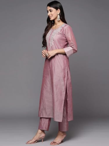Varanga WomenS Chanderi Silk Kurta Set (Frl_Var2205188_2205189_Mauve