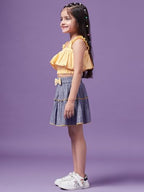 Pspeaches Cotton Blend Western Skirt Set Yellow