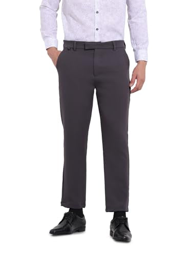 The Indian Garage Co Mens Slim Fit Solid Mid-Rise Stretchable Smart Casual Trousers Pants