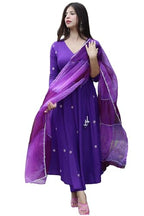 Anni Designer WomenS Cotton Blend Anarkali Embroidered Kurta With Pant & Dupatta (Gsk-Purple_S_Purple_Small)