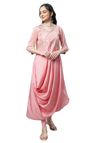 Aurelia Pink Floral Printed Foil Sequin Kurta Dupatta Bottomwear