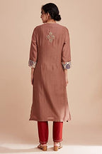 W For Woman Beige Silk Chanderi Kurta