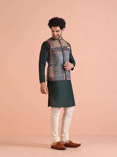 Kisah MenS Ethnic Wear Regular Fit Printed Cotton Blend Nehru Jacket