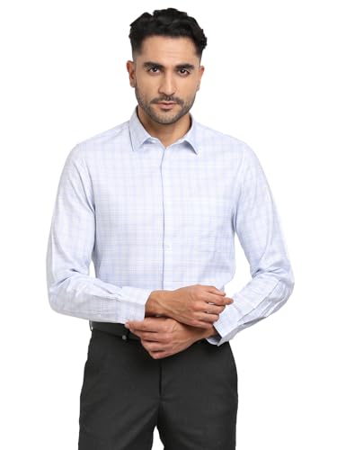Turtle Men Giza Cotton Regular Fit Checkered Light Blue Formal Shirt