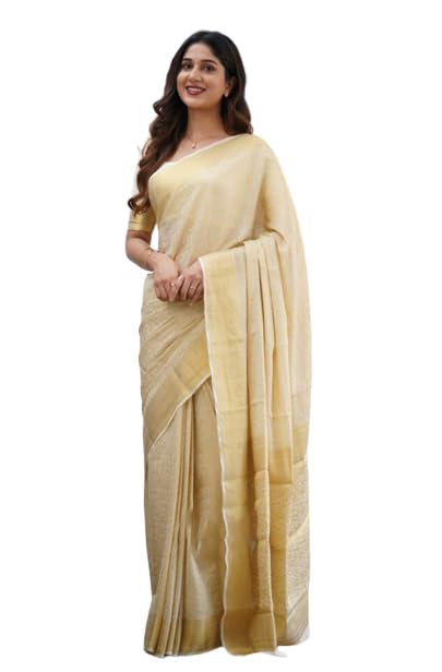 Flosive Mix Color & Gold Zari Woven Kanjivaram Saree With Blouse (CREAM)