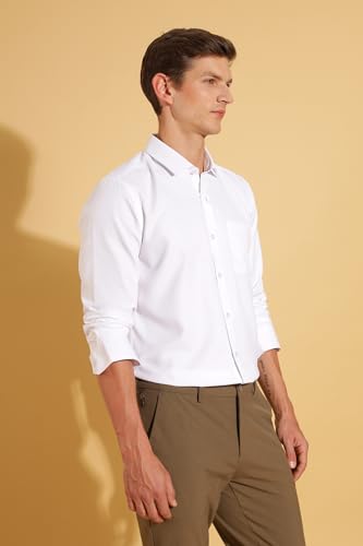 FYLTR Mens Slim Fit Shirt - Dobby Self Design | Full Sleeve | Functional Patch Pocket | White Formal Shirts for Men