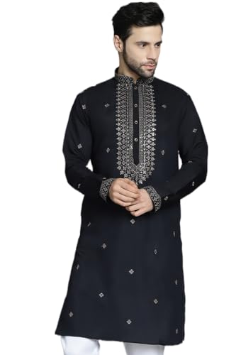 Jompers MenS Black Sequin Embroidered Kurtas (Black, M)