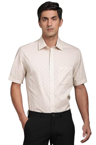 Louis Philippe Men Beige Classic Fit Print Half Sleeves Formal Shirt