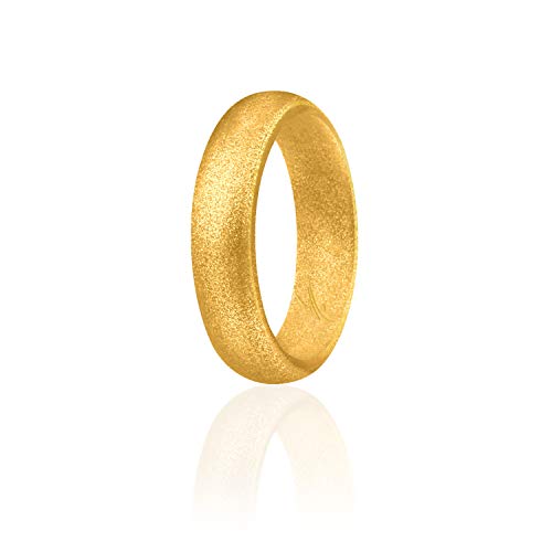 ROQ Silicone Rubber Wedding Ring for Women, Dome Solid Glitter & Metallic, Rubber Silicone Wedding Band, Anniversary Rings, Promise Ring, 5.5mm Wide 2mm Thick, Single, Gold, Size 6-New Condition