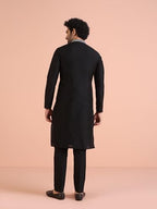 Kisah Men Black Kurta, Cotton, Full Sleaves, Knee Length, Straight, Regular Fit, Mandarin Collar Ethnic Wear-40