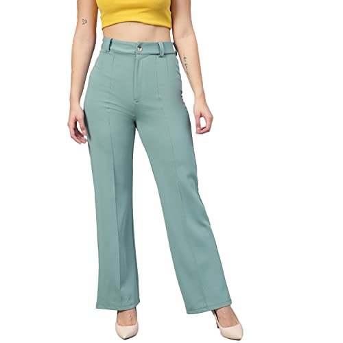 KOTTY Women Polyester Blend Green Solid Trousers(Light moss green,32)