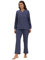 Libas Womens Solid Cotton Blend Night Suit Set For Women Blue