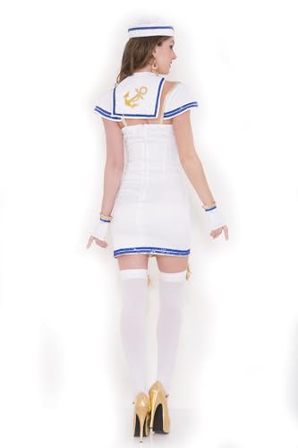 Music Legs 70640-SM 4 Piece Blue & Gold Trimmed Dress with Front Bow & Anchor Embroidery with Hat  Scarf  & Gloves  Small