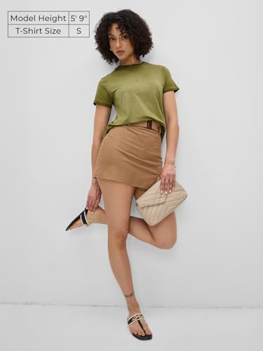 The Souled Store Solids: Fern Green Women and Girls Short Sleeves Round Neck Cotton Blend Regular Fit T-Shirts