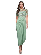 Miss Chase WomenS Mint Round-Neck Half-Sleeve Polyester Midi Dress,(Mcss24D13-90-79-06, Mint, Xl)