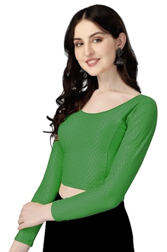 Shiv Textiles Round Neck Dobby Cotton Lycra Stretchable Elbow Sleeve Readymade Saree Blouse For Women Stylish (Greenfree Size Fu