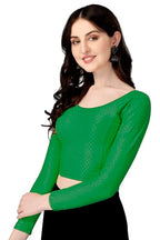 Shiv Textiles Round Neck Dobby Cotton Lycra Stretchable Elbow Sleeve Readymade Saree Blouse For Women Stylish (Greenfree Size Fu