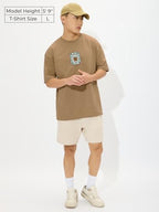 The Souled Store Chai Stamp Men And Boys Short Sleeves Round Neck Brown Graphic Printed Cotton Oversized T-Shirts