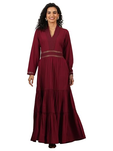 Maroon Embroidered Flared Anarkali With Pocket And Solid Trouser