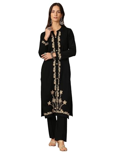 Libas WomenS Wool Embroidered Straight Kurta (58295W_Black